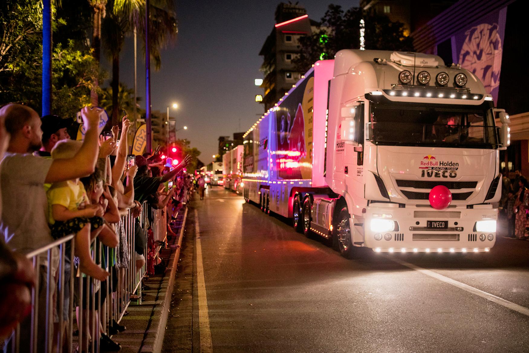 Large truck convoy street parade