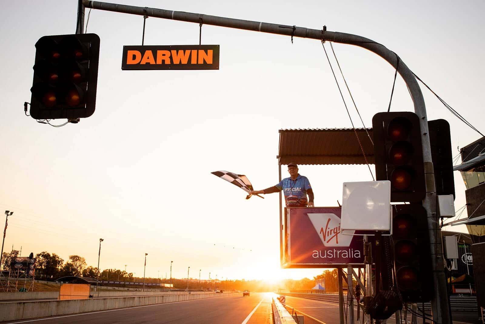 Darwin Supercars - Chequered flag being waved.